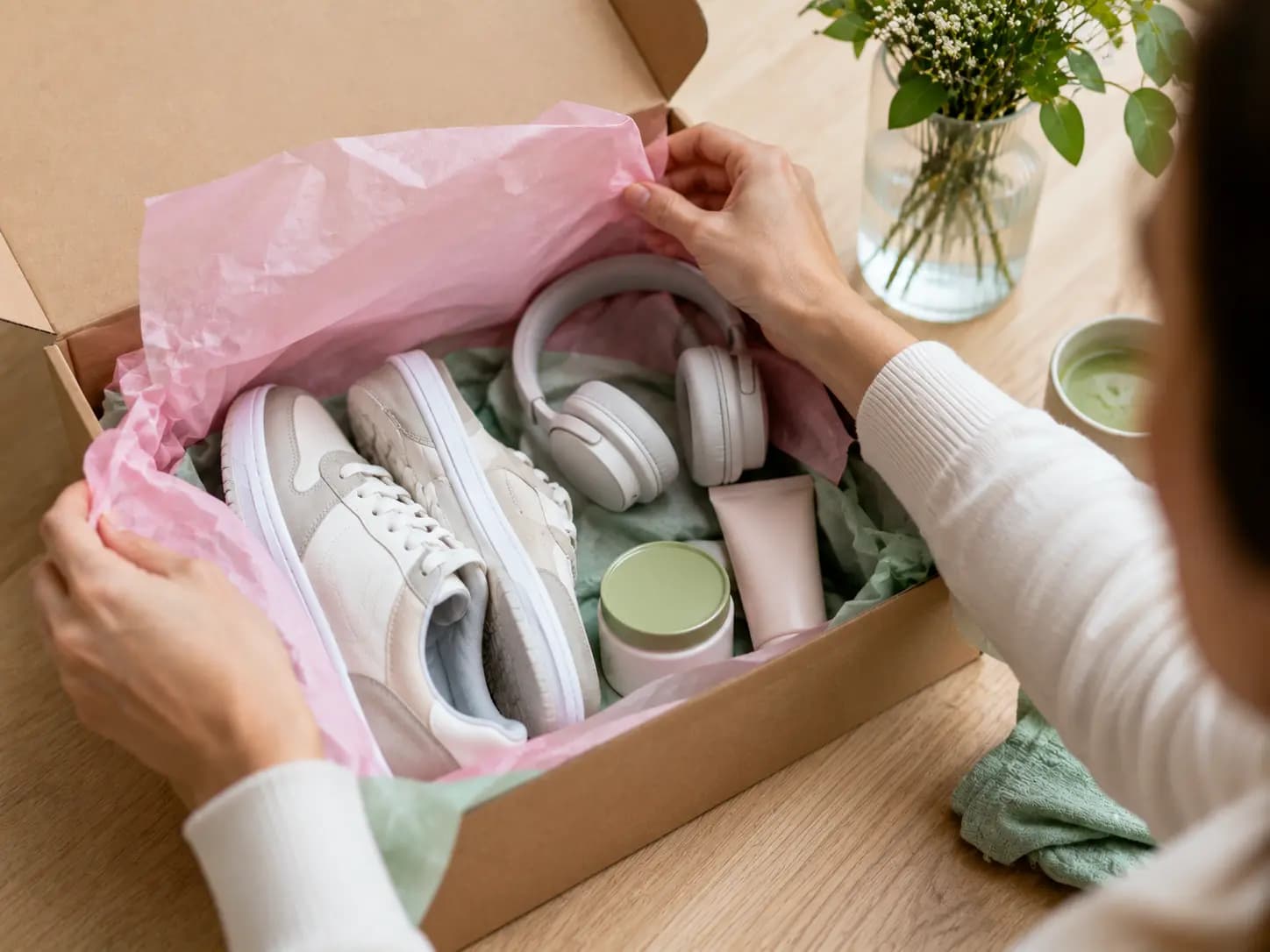 Paket mit Markenprodukten wird geöffnet — die eingelösten Shop-Credits eines Publishers